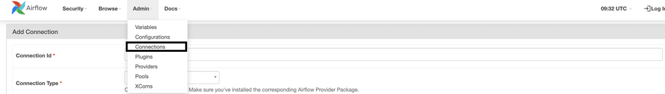 Airflow dashboard Connections option Airflow dashboard Connections option