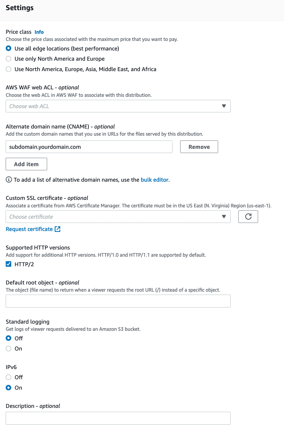 Custom domains distribution settings Custom domains distribution settings