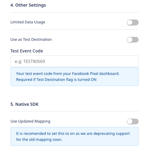 Facebook Pixel connection settings