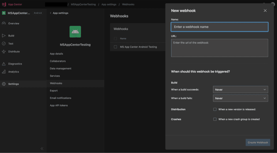 App Center source configuration App Center source configuration