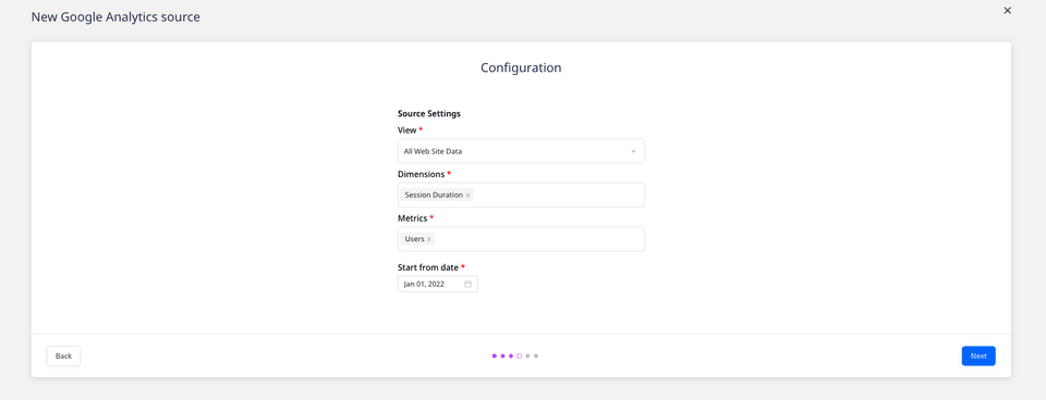 Selecting the data to import