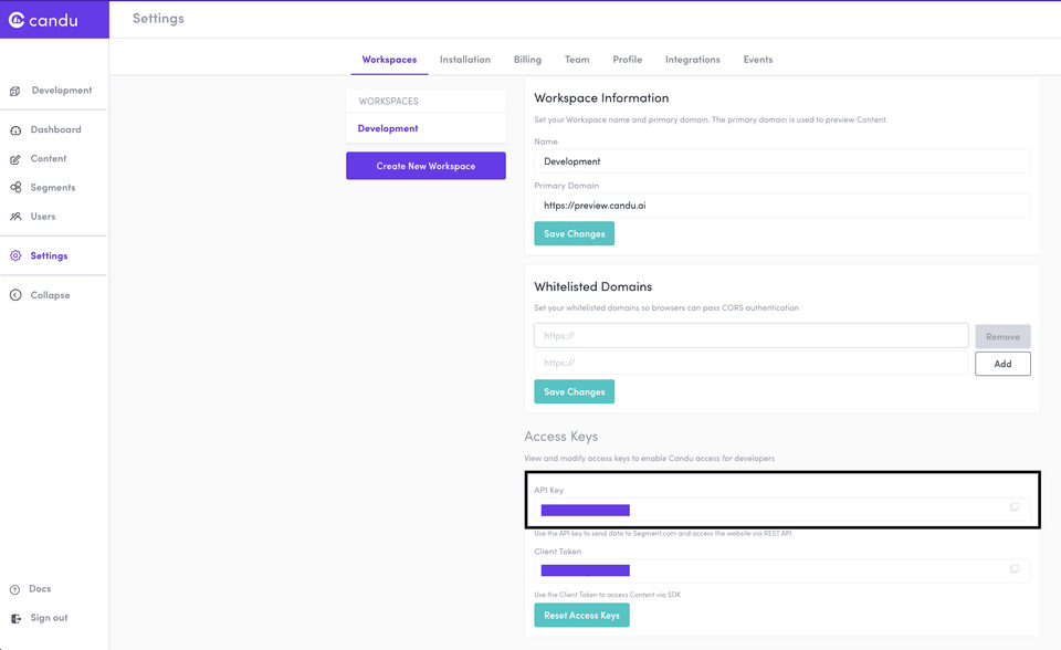 API Key Candu Account