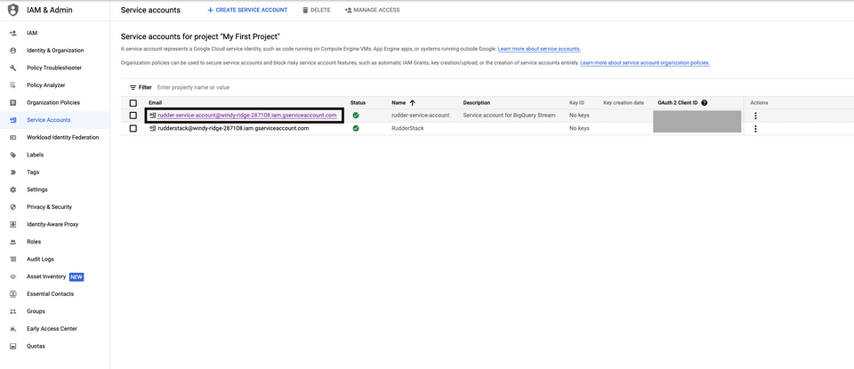 Service account Service account