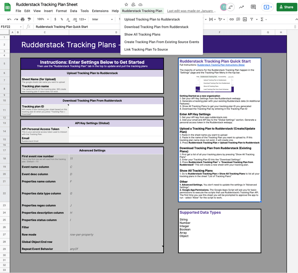 Tracking Plan menu Tracking Plan menu