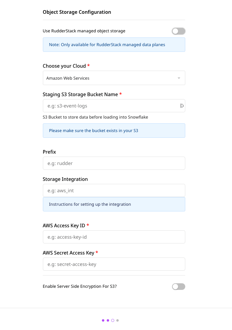 Snowflake destination settings in RudderStack