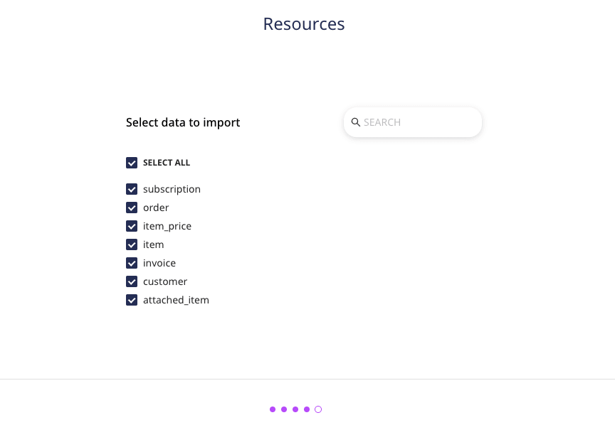 Selecting the data to import Selecting the data to import