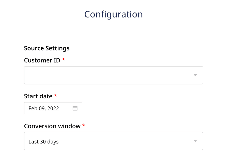 AdWords source settings AdWords source settings