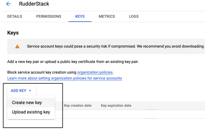 GCP Adding a new key GCP Adding a new key