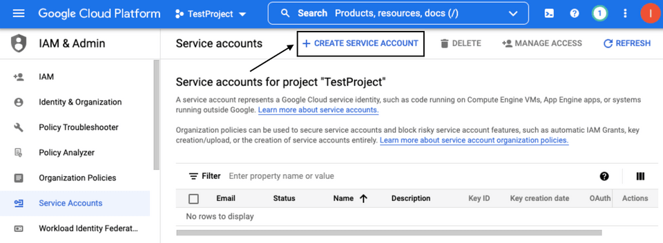 Create service account in GCP Create service account in GCP