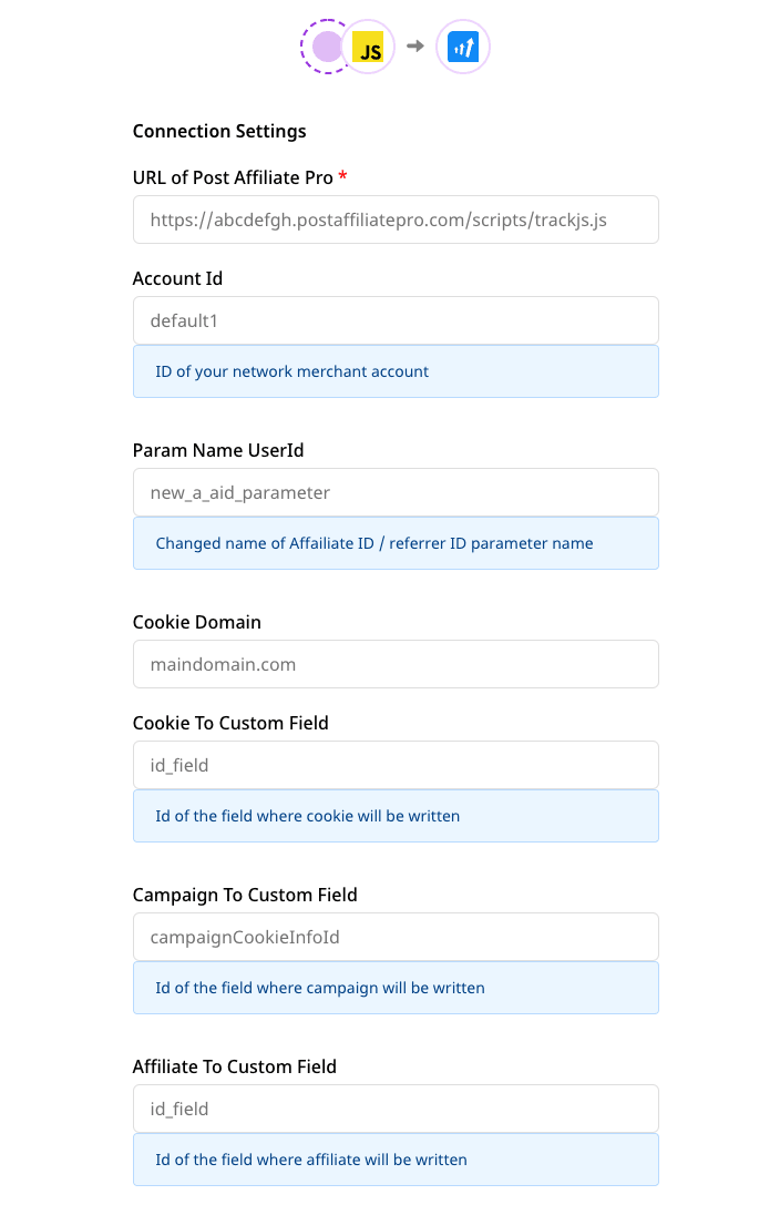 Post Affiliate Pro connection settings
