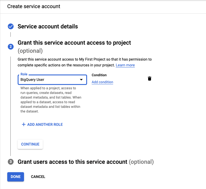 BigQuery User role BigQuery User role
