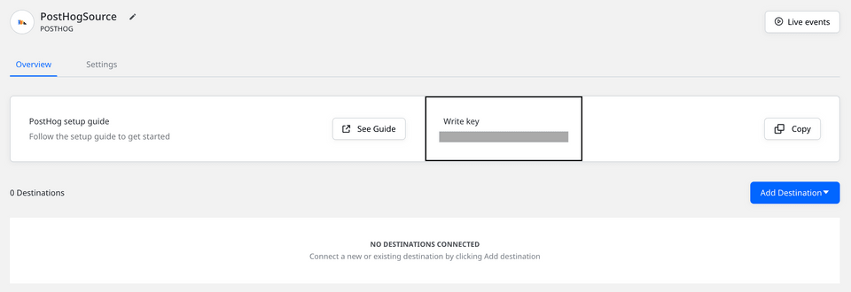 PostHog source write key