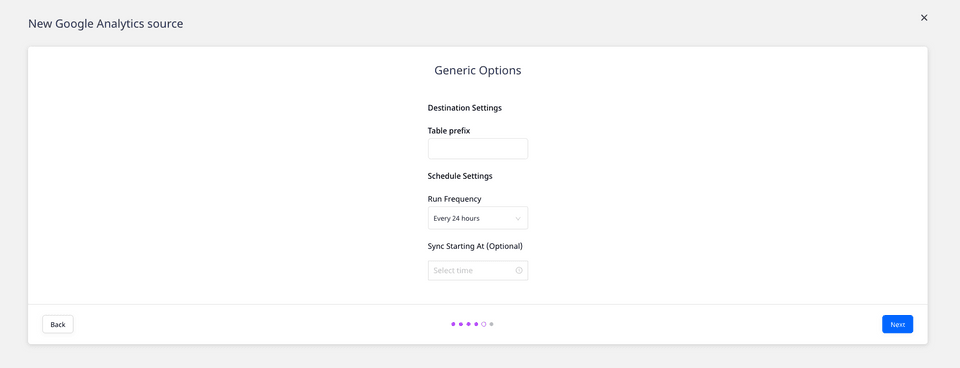 Prefix, run frequency, and data update settings