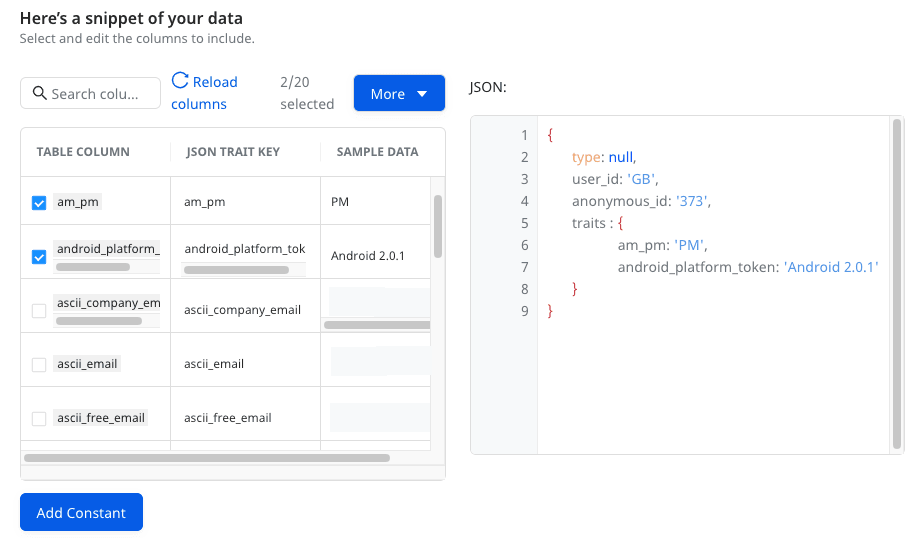 Data snippet preview Data snippet preview
