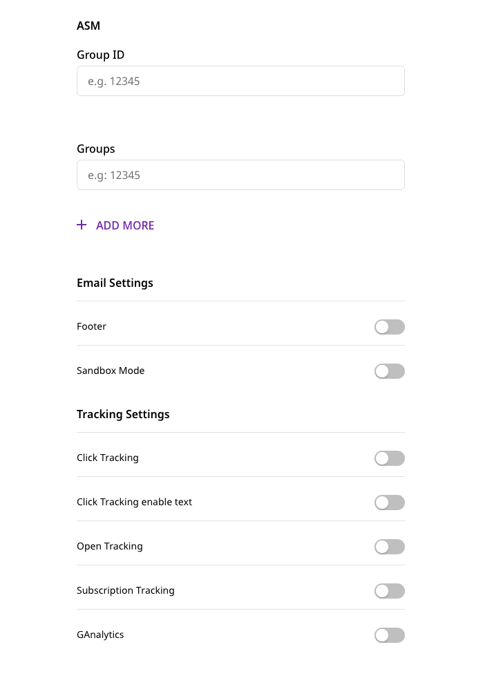Sendgrid connection settings