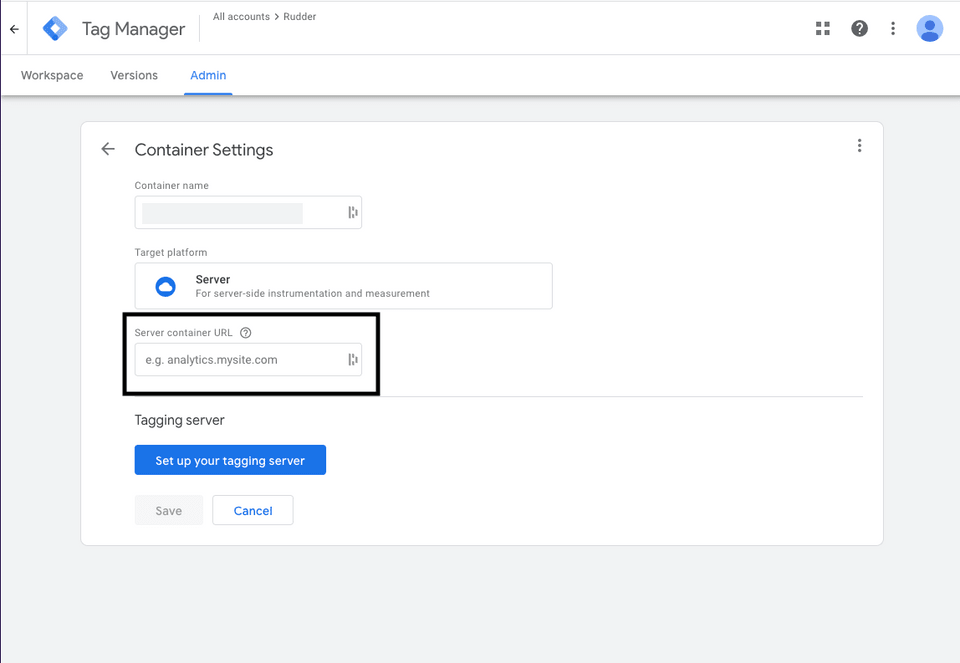 rudderstack server container url rudderstack server container url