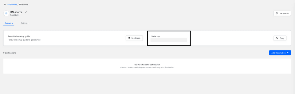 React Native source write key