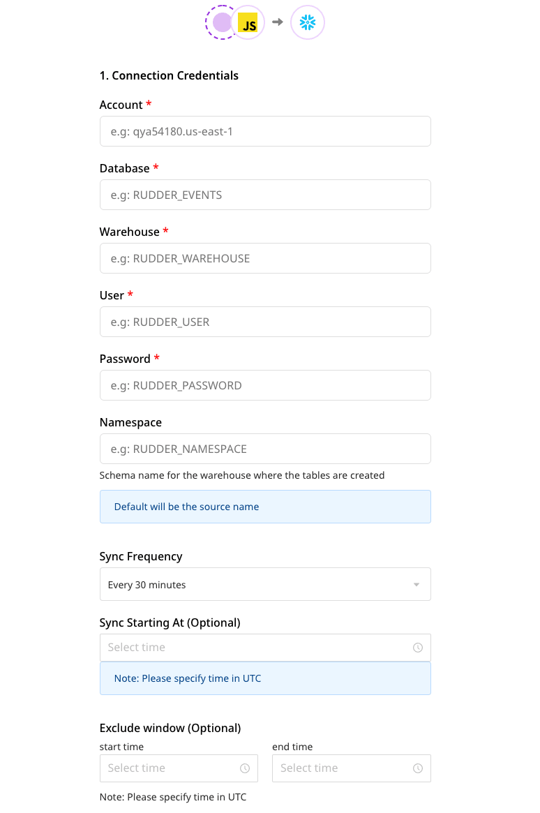 Snowflake destination settings in RudderStack