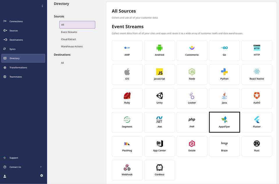 AppsFlyer source in RudderStack