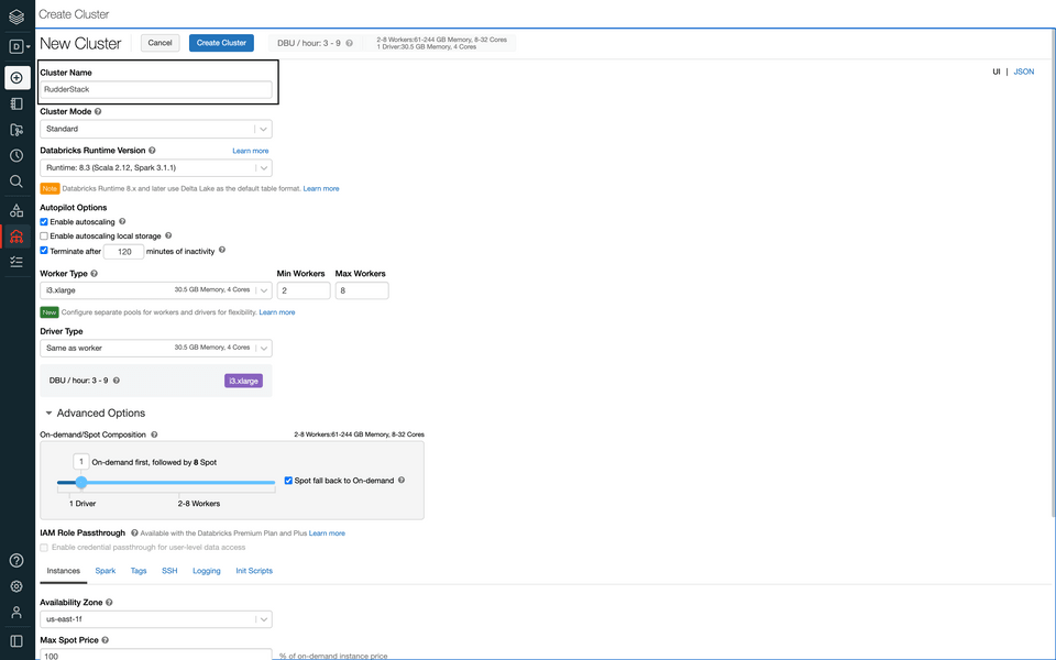 Delta Lake Cluster name
