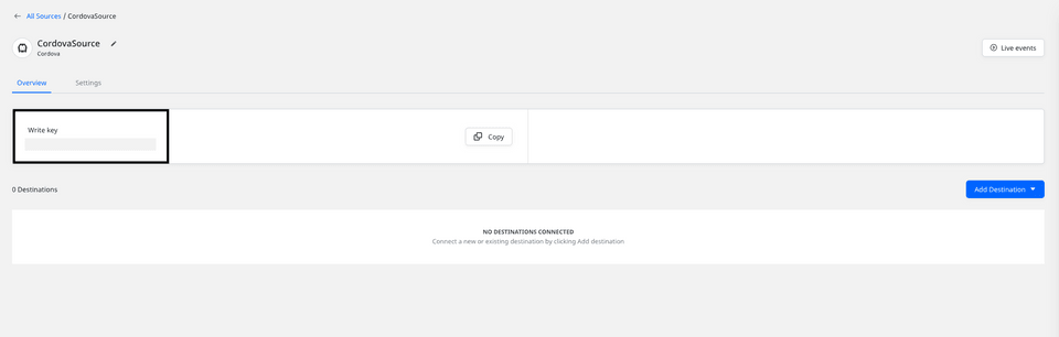 Cordova source write key