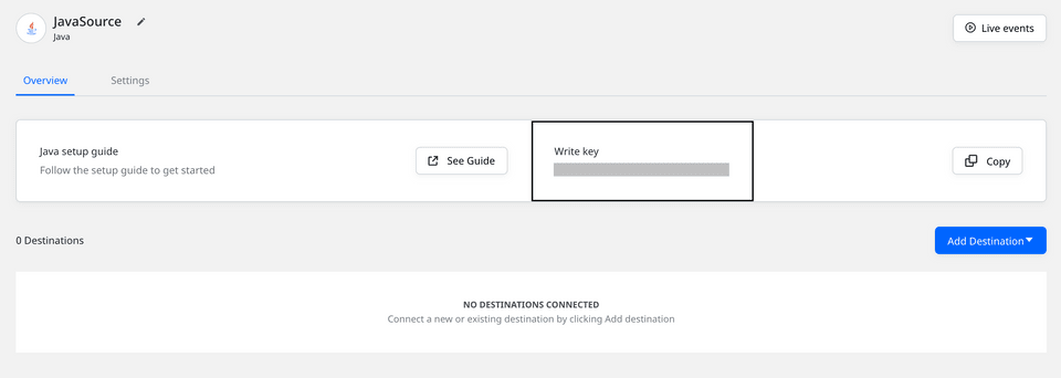 Java source write key