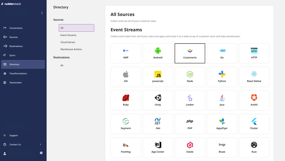 Customer.io source in RudderStack