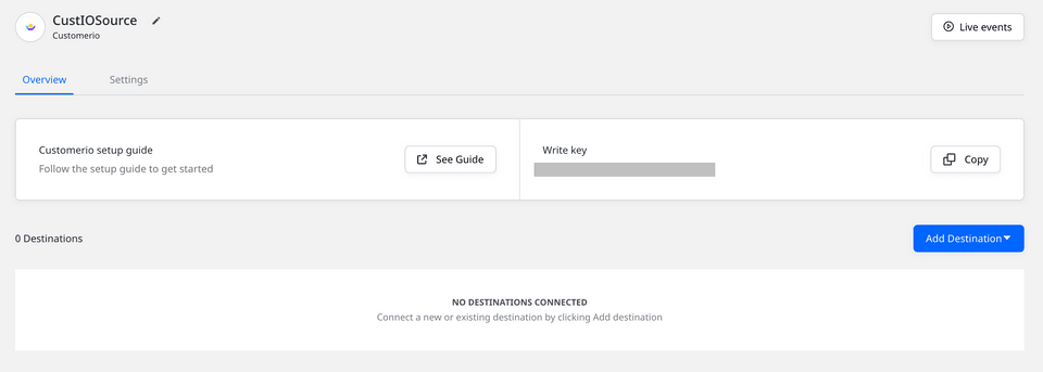Customer.io source write key