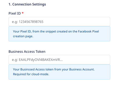Facebook Pixel connection settings