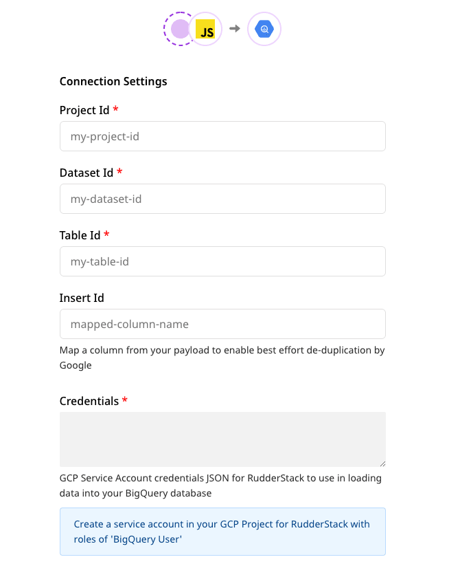 BigQuery Stream connection settings BigQuery Stream connection settings
