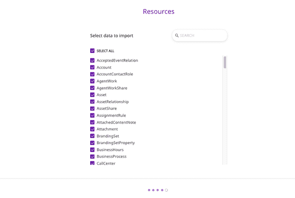 Selecting the data to import Selecting the data to import