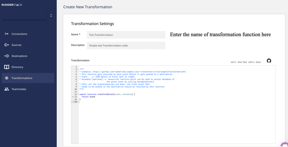 Assign a transformation name