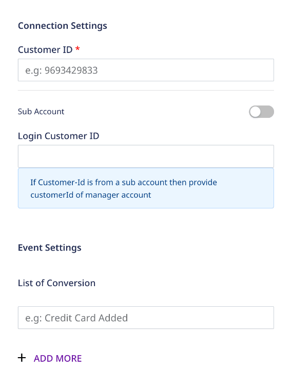 Google AdWords Enhanced Conversions connection settings